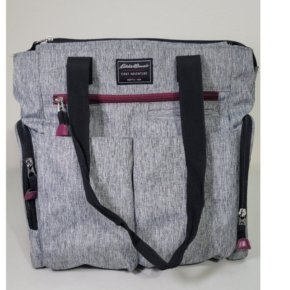 Eddie Bauer First Adventure Diaper Bag Gray Tote Bag 15X15X8 Waterproof Bag
